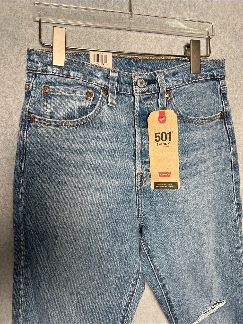 Levi’s 501 Skinny Women’s Jeans 27x28 High Rise Distressed Raw Hem NWT - Picture 4 of 7